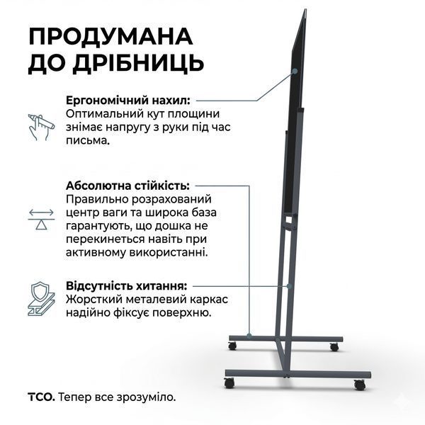Поворотная двухсторонняя меловая магнитная доска 100&times;75 см (графит) в темном каркасе