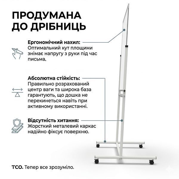 Поворотна двустороння маркерно-крейдяна магнітна дошка 100&times;150 см (біла зелена) в світлому каркасі