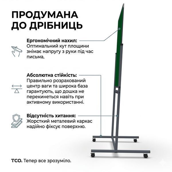 Поворотная двухсторонняя меловая магнитная доска 100&times;200 см (зеленая) в темном каркасе